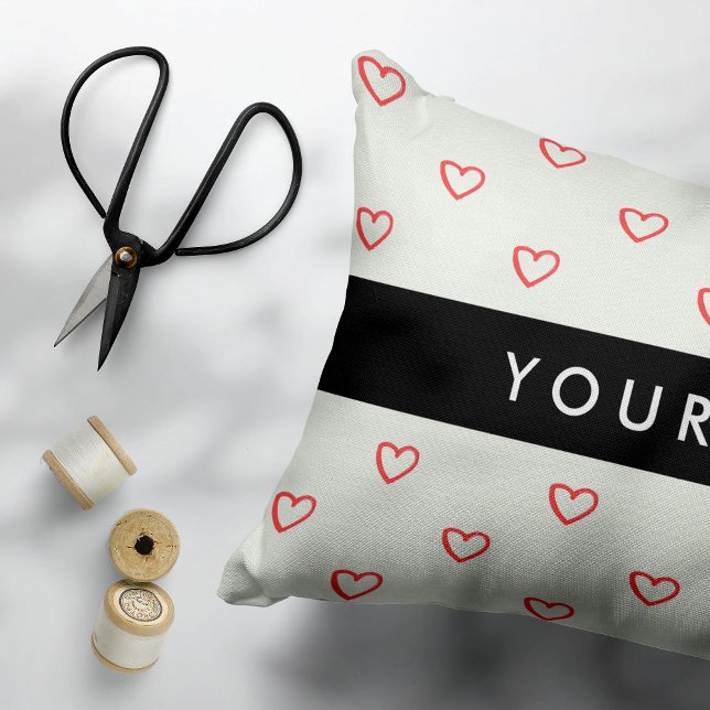 Red Hearts Pattern, Love, Your Name, Personalise Accent Pillow (Creator Uploaded)