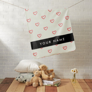 Red Hearts Pattern, Love, Your Name, Personalise Baby Blanket