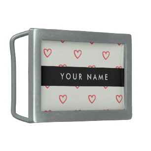 Red Hearts Pattern, Love, Your Name, Personalise Belt Buckle