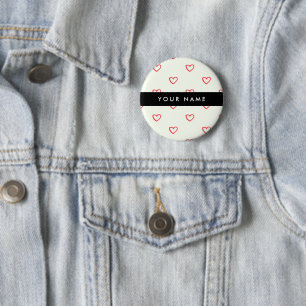 Red Hearts Pattern, Love, Your Name, Personalise Button