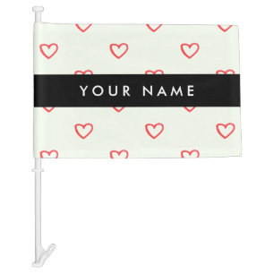 Red Hearts Pattern, Love, Your Name, Personalise Car Flag