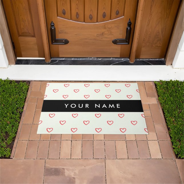 Red Hearts Pattern, Love, Your Name, Personalise Doormat (Outdoor)
