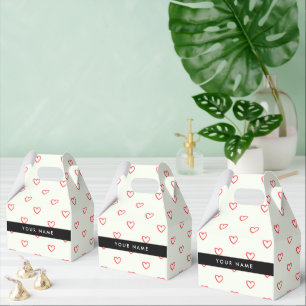 Red Hearts Pattern, Love, Your Name, Personalise Favor Boxes