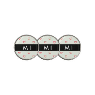 Red Hearts Pattern, Love, Your Name, Personalise Golf Ball Marker