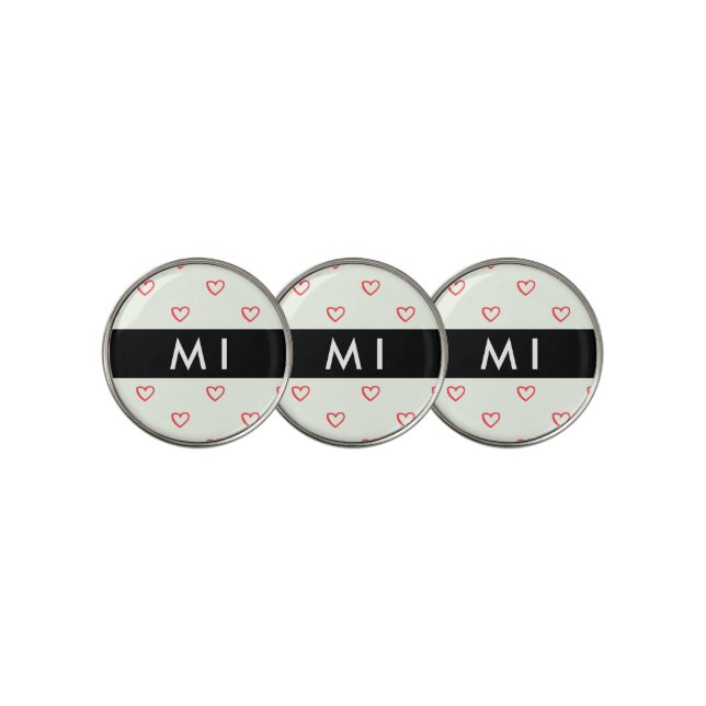 Red Hearts Pattern, Love, Your Name, Personalise Golf Ball Marker (3 Up)