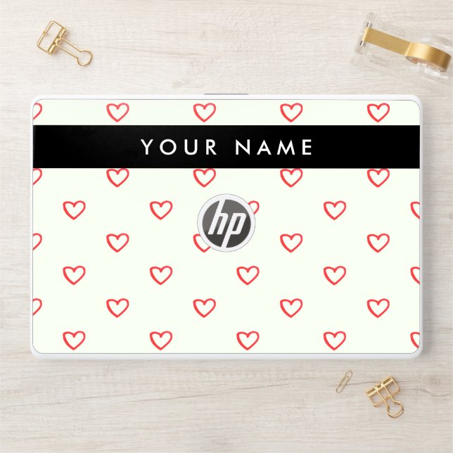 Red Hearts Pattern, Love, Your Name, Personalise HP Laptop Skin (Desk)