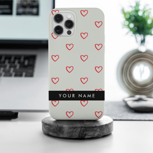 Red Hearts Pattern, Love, Your Name, Personalise iPhone Case (Creator Uploaded)