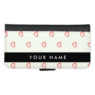 Red Hearts Pattern, Love, Your Name, Personalise iPhone 8/7 Wallet Case