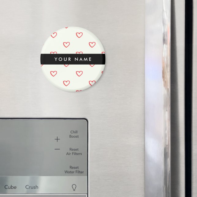 Red Hearts Pattern, Love, Your Name, Personalise Magnet (In Situ (Fridge))