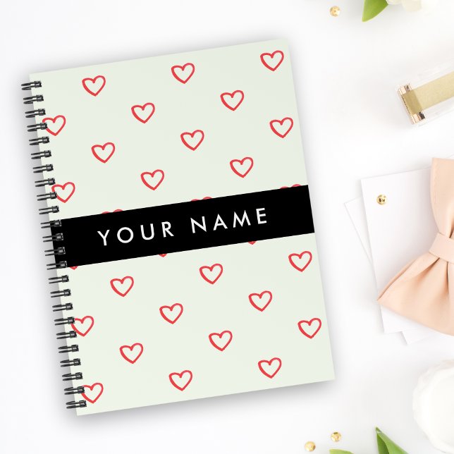 Red Hearts Pattern, Love, Your Name, Personalise Notebook (Creator Uploaded)