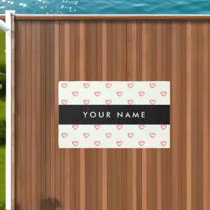 Red Hearts Pattern, Love, Your Name, Personalise Outdoor Rug