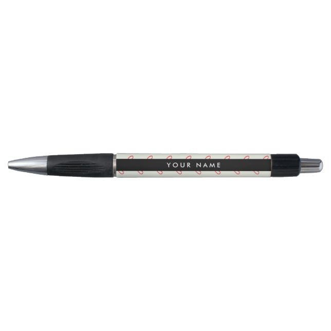 Red Hearts Pattern, Love, Your Name, Personalise Pen (Front)