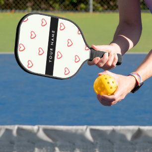 Red Hearts Pattern, Love, Your Name, Personalise Pickleball Paddle