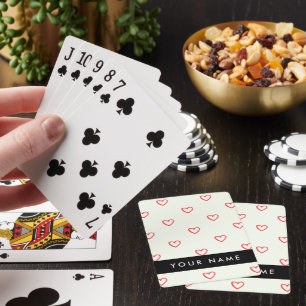 Red Hearts Pattern, Love, Your Name, Personalise Poker Cards