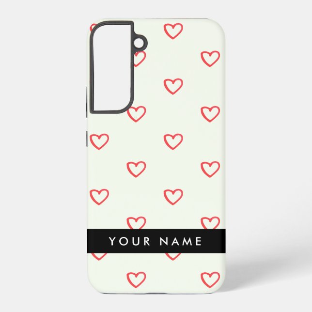 Red Hearts Pattern, Love, Your Name, Personalise Samsung Galaxy Case (Back)
