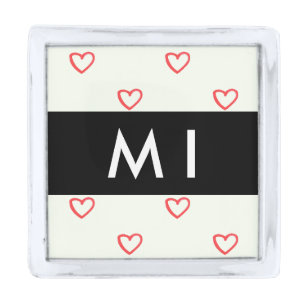 Red Hearts Pattern, Love, Your Name, Personalise Silver Finish Lapel Pin
