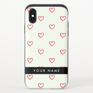 Red Hearts Pattern, Love, Your Name, Personalise iPhone XS Slider Case