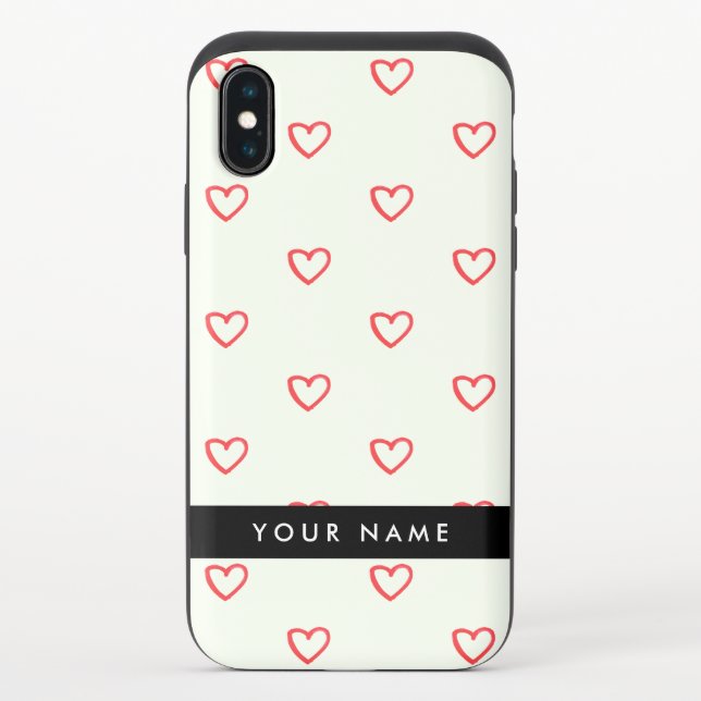 Red Hearts Pattern, Love, Your Name, Personalise Uncommon iPhone Case (Back)