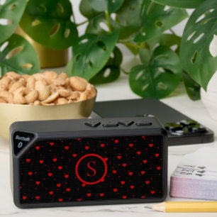 Red hearts pattern Monogram Bluetooth Speaker