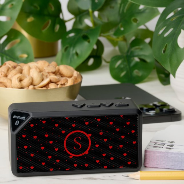 Red hearts pattern Monogram Bluetooth Speaker (Insitu(Table))