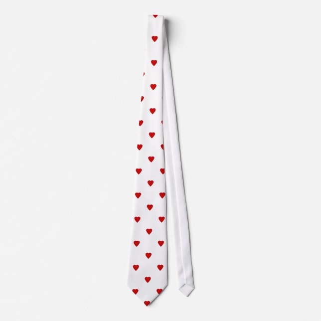 Red Hearts Pattern on a White Background. Tie (Front)