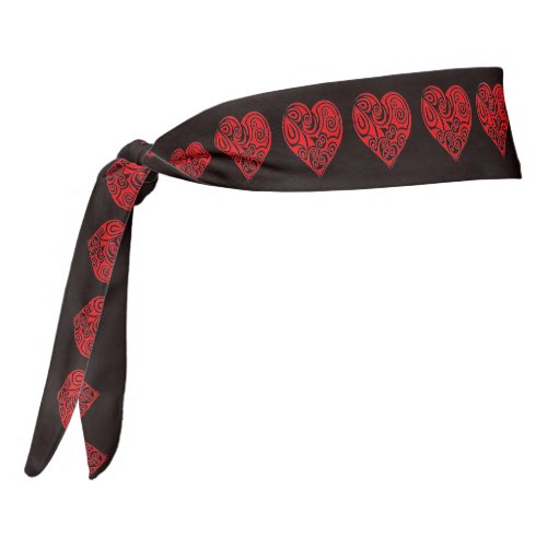 Red Hearts Pattern on Black Headband