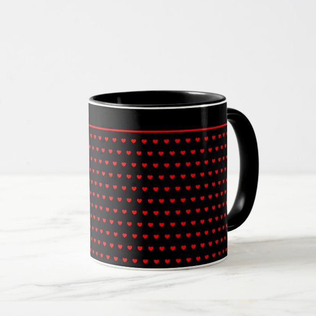 Red Hearts Pattern On Black Mug (Front Right)