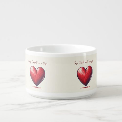 Red hearts pattern on cream sketch chilli bowl