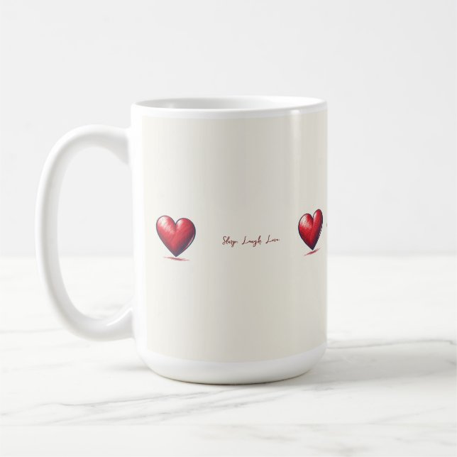 Red hearts pattern on cream sketch coffee mug (Left)