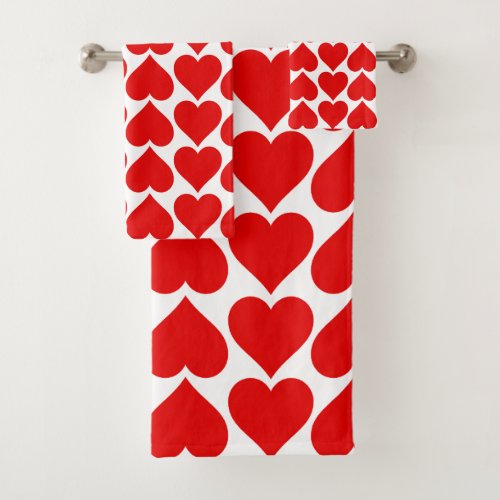 Red Hearts Pattern Romantic Love Bath Towel Set