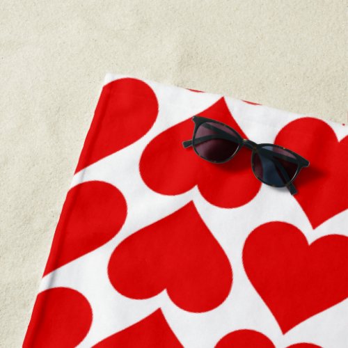 Red Hearts Pattern Romantic Love Beach Towel