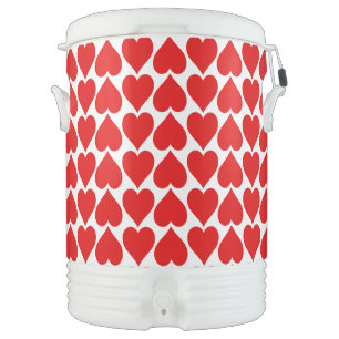 Red Hearts Pattern, Romantic, Love Beverage Cooler
