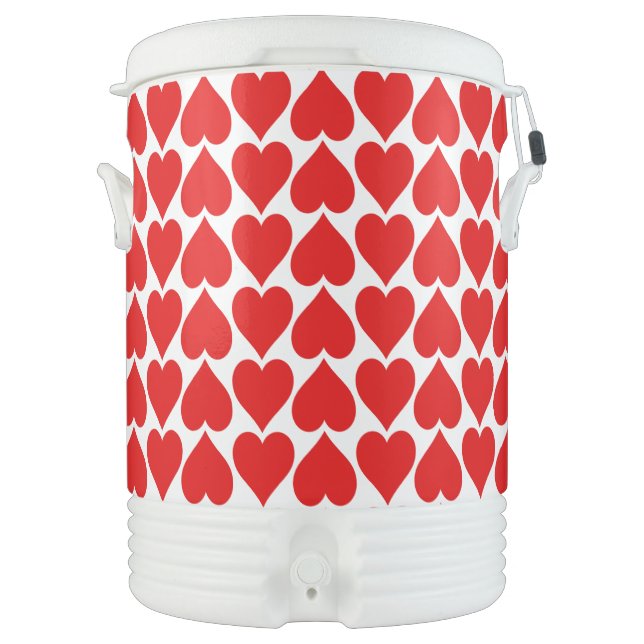 Red Hearts Pattern, Romantic, Love Beverage Cooler (Front)