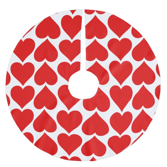 Red Hearts Pattern, Romantic, Love Brushed Polyester Tree Skirt (Front)
