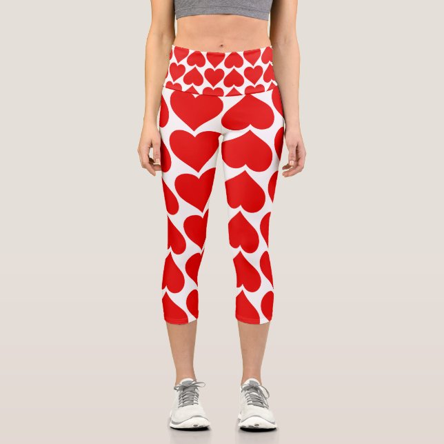 Red Hearts Pattern, Romantic, Love Capri Leggings (Front)