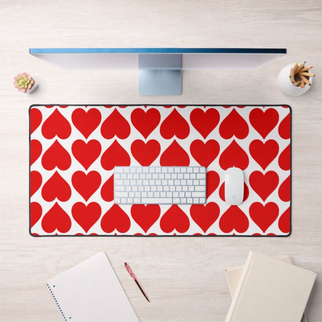 Red Hearts Pattern, Romantic, Love Desk Mat (Office 1)