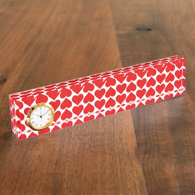 Red Hearts Pattern, Romantic, Love Desk Name Plate (Side)