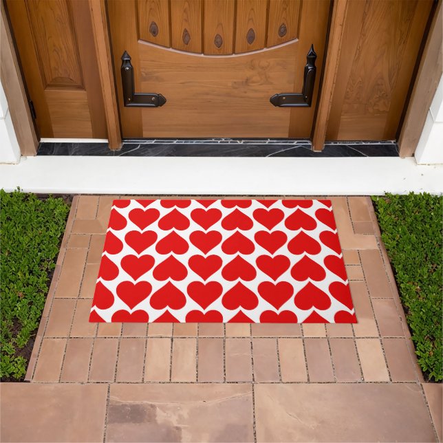 Red Hearts Pattern, Romantic, Love Doormat (Outdoor)