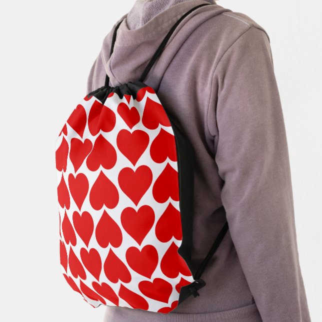 Red Hearts Pattern, Romantic, Love Drawstring Bag (Insitu)