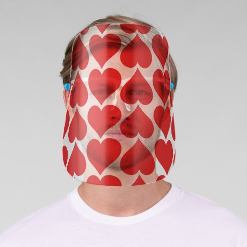 Red Hearts Pattern Romantic Love Face Shield