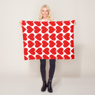 Red Hearts Pattern, Romantic, Love Fleece Blanket