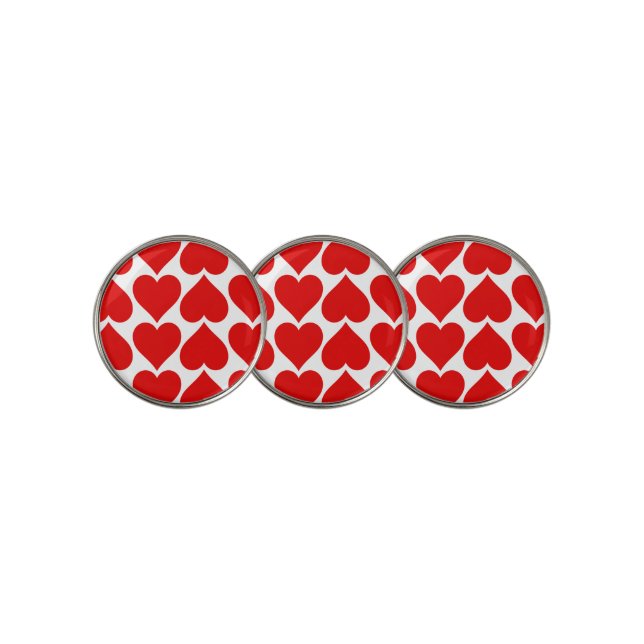 Red Hearts Pattern, Romantic, Love Golf Ball Marker (3 Up)