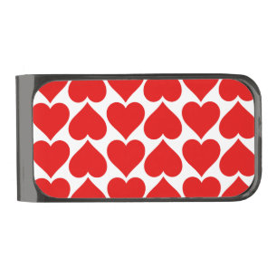 Red Hearts Pattern, Romantic, Love Gunmetal Finish Money Clip