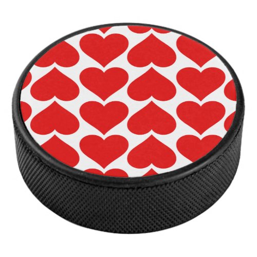 Red Hearts Pattern Romantic Love Hockey Puck