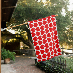 Red Hearts Pattern, Romantic, Love House Flag
