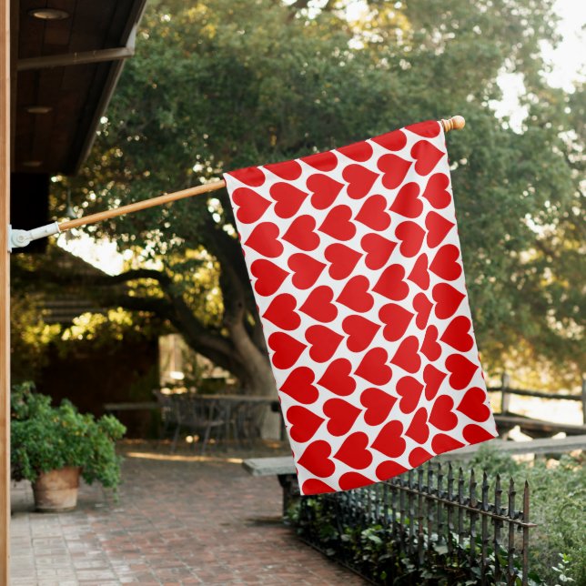 Red Hearts Pattern, Romantic, Love House Flag (In SItu)