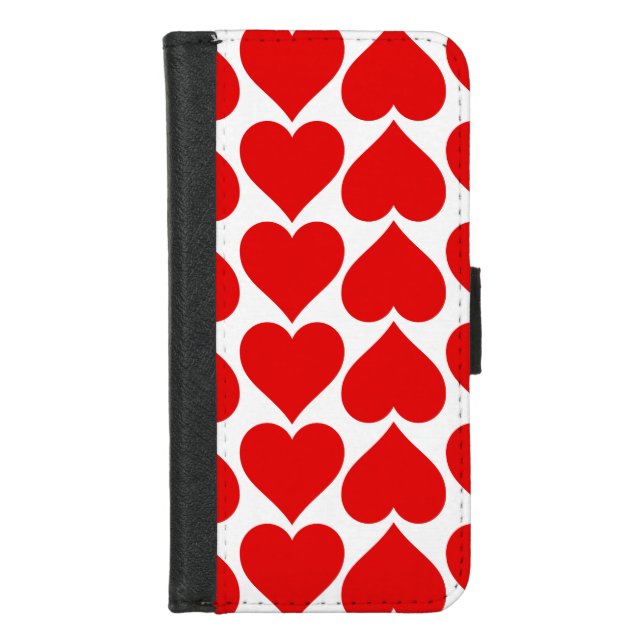 Red Hearts Pattern, Romantic, Love iPhone Wallet Case (Front)