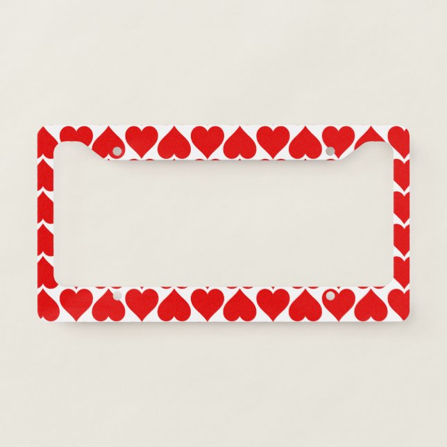 Red Hearts Pattern, Romantic, Love License Plate Frame (Front)