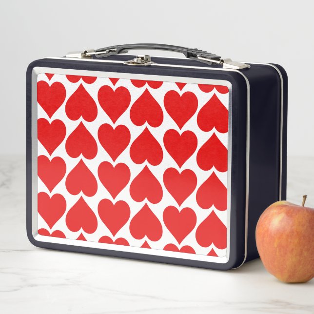 Red Hearts Pattern, Romantic, Love Metal Lunch Box (In Situ)