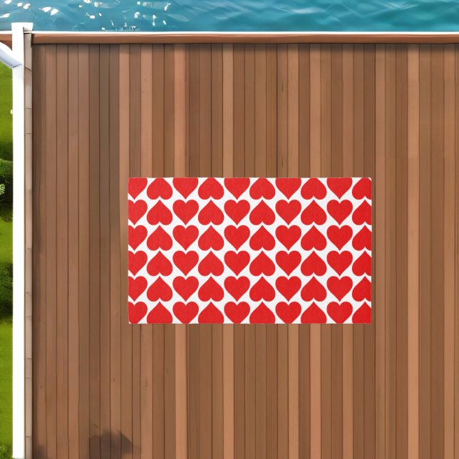 Red Hearts Pattern, Romantic, Love Outdoor Rug (Insitu (Outdoor 1))